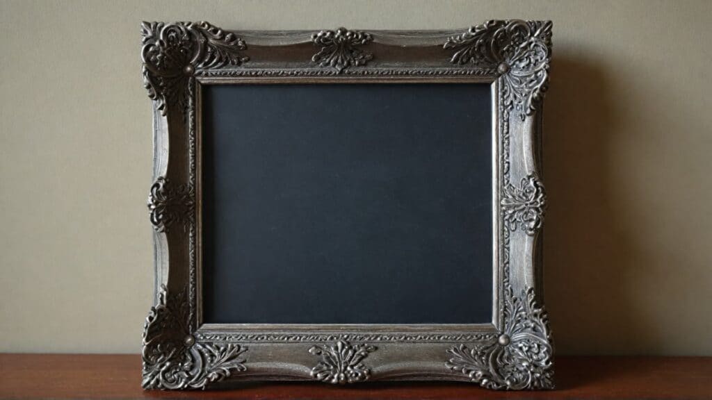 An antique-style pewter picture frame with intricate floral detailing, highlighting the metal’s decorative use in home decor.