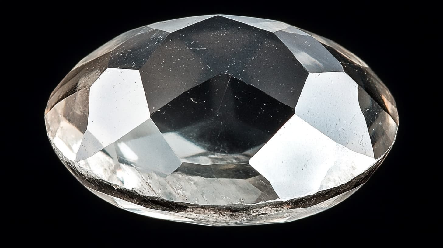 Antique rose-cut diamond showing broad triangular facets on black