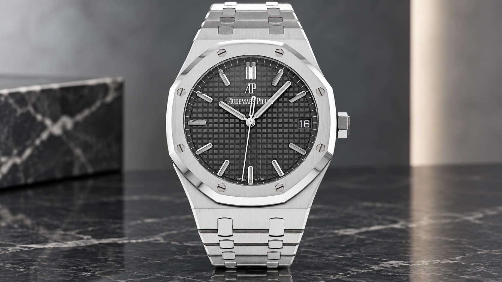 Audemars Piguet Royal Oak steel watch with black dial