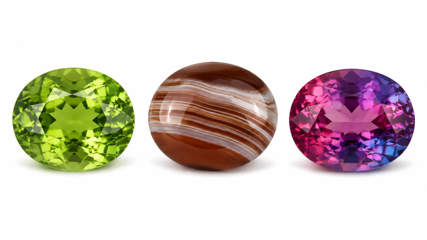 Peridot, sardonyx, and spinel gemstones, the three official August birthstones