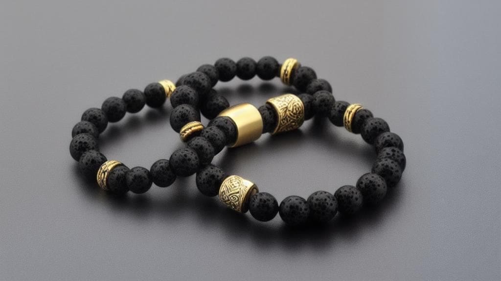 Black jet bead mourning necklace with gold accents, inspired by Victorian-era mourning jewelry traditions.