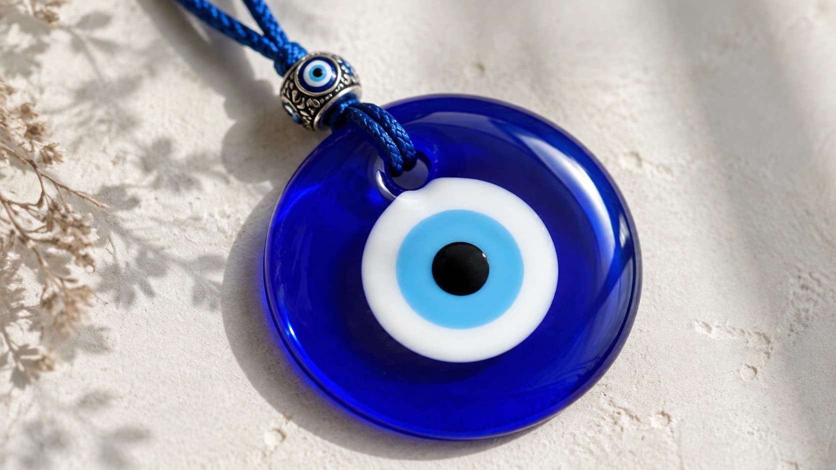 Blue and white evil eye pendant symbolizing protection