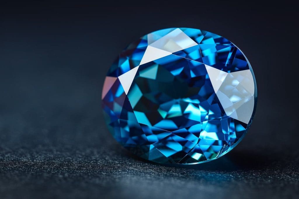 A brilliant blue tourmaline (indicolite) gemstone, expertly faceted to showcase its rich, deep color, part of October's versatile birthstones.
