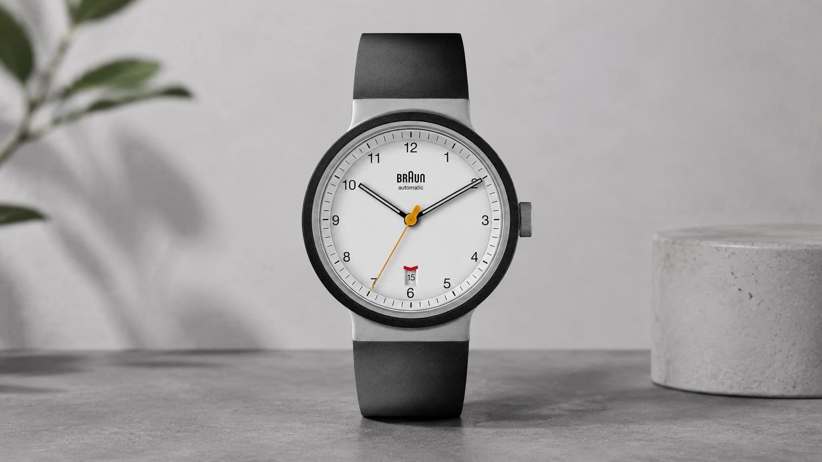 Braun BN0278 gents automatic watch with white dial and black rubber strap