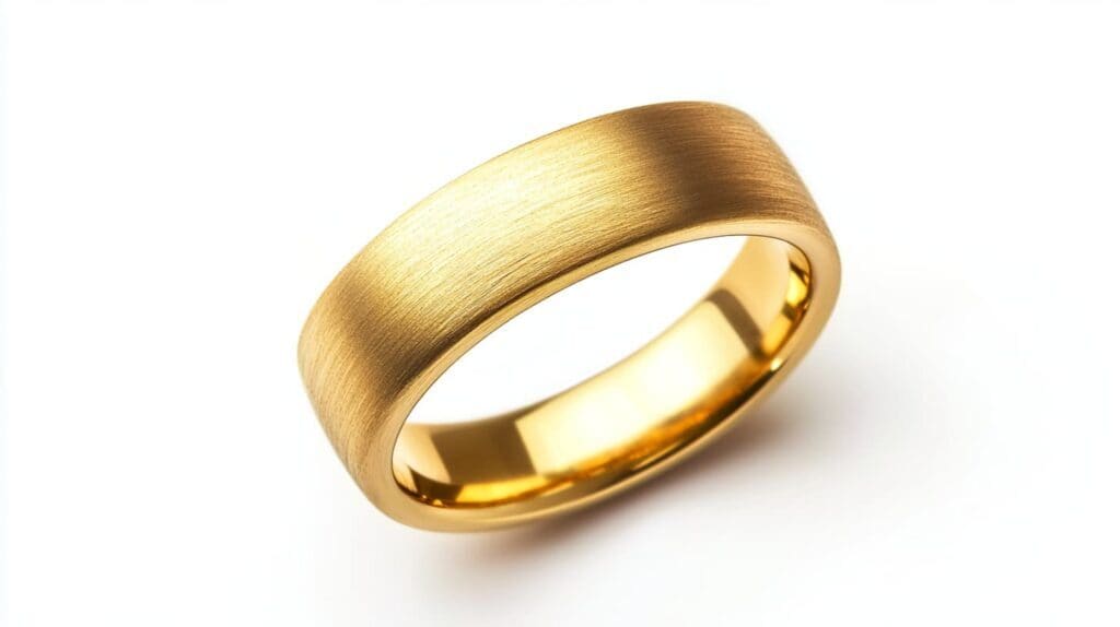 A brushed gold unisex ring with a sleek and modern design, symbolizing timeless style and universal appeal.