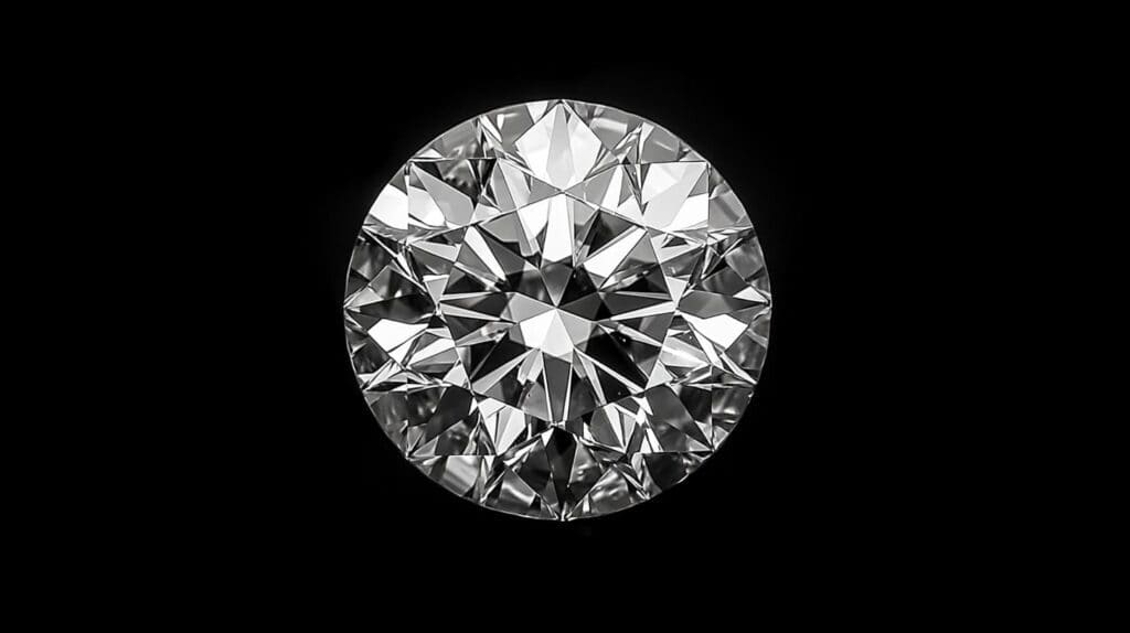 Close-up of a round brilliant-cut Canadian diamond against a black background, showcasing its exceptional clarity and precision-cut facets.