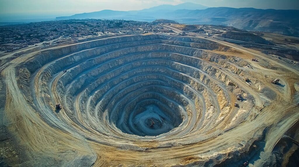 A large open-pit diamond mine, illustrating the scale of Canadian diamond extraction and responsible mining practices in remote regions.