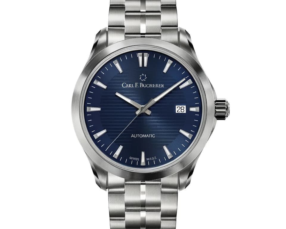 Carl F. Bucherer Manero AutoDate automatic watch with blue dial and stainless steel bracelet