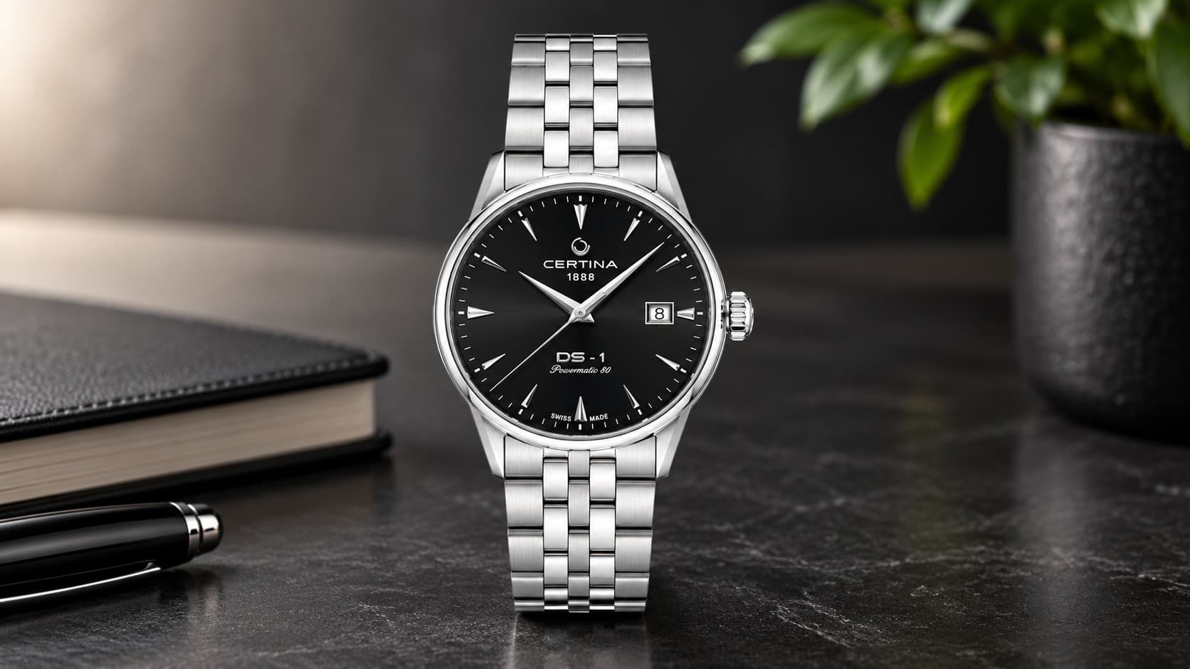 Certina DS-1 38mm Powermatic 80 stainless steel watch with black dial