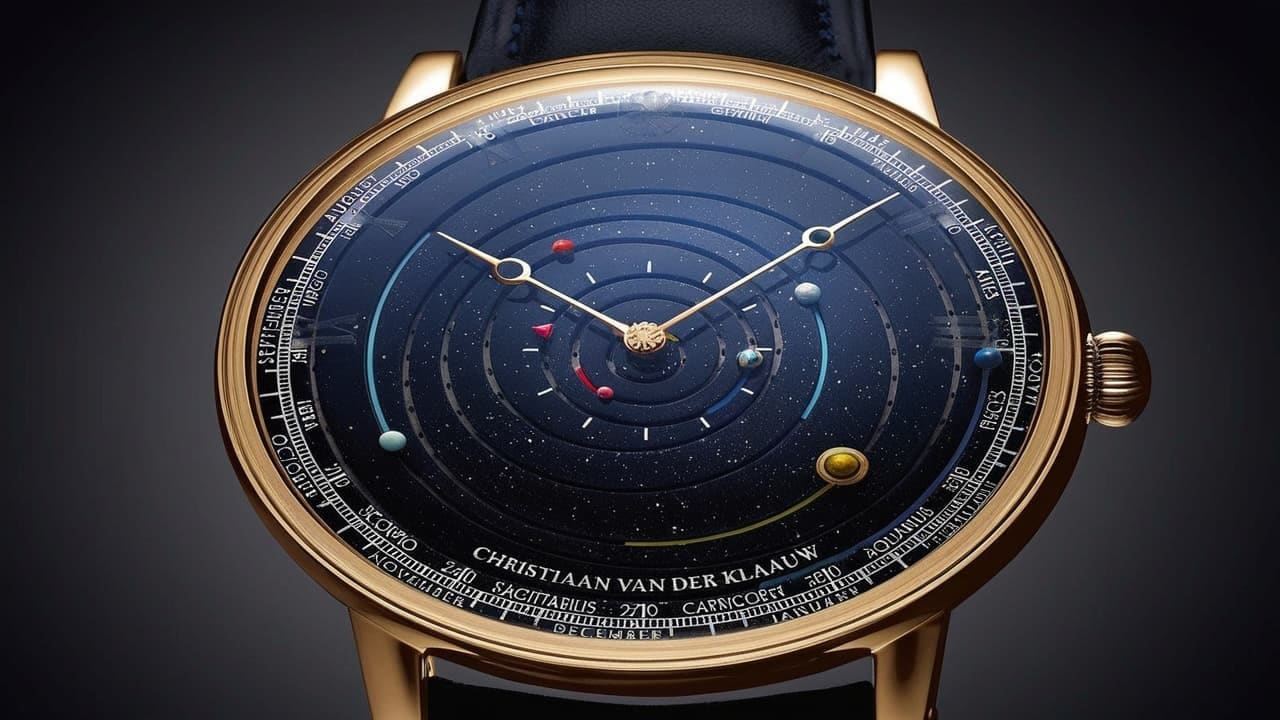 Christiaan van der Klaauw planetarium watch with starry blue dial and orbiting planets