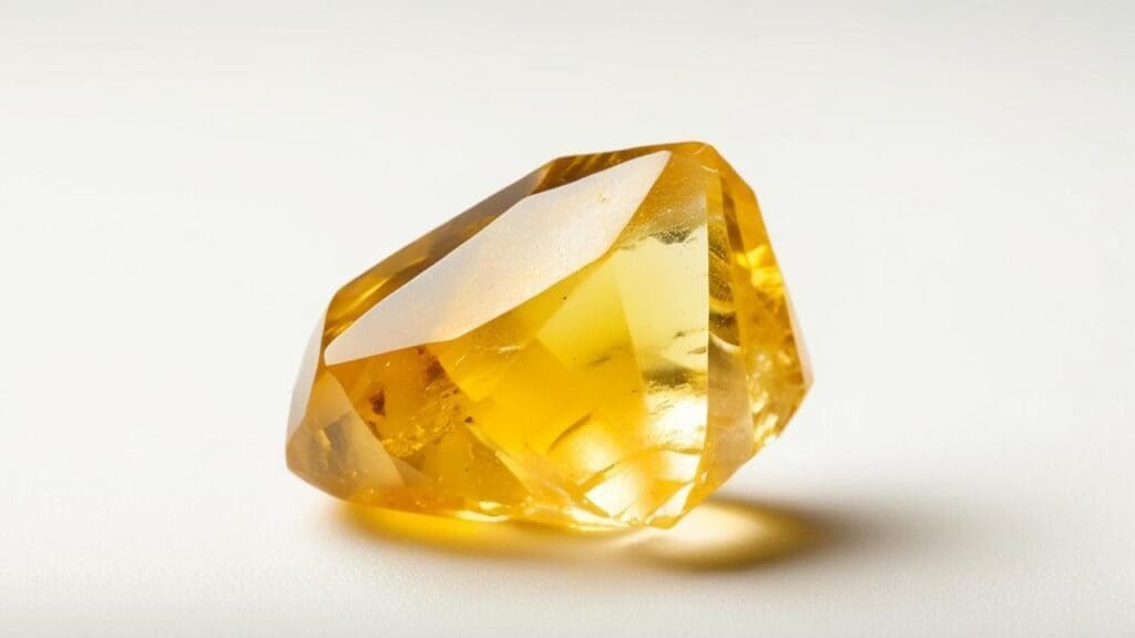 Bright citrine crystal linked to the solar plexus chakra, supporting energy cleansing and personal empowerment