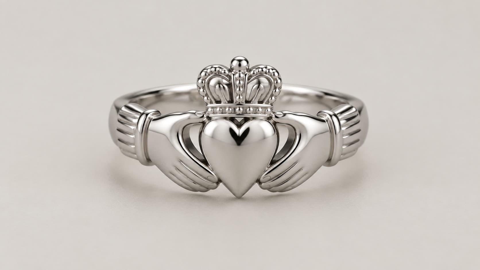 Sterling silver Claddagh ring with crowned heart and clasped hands