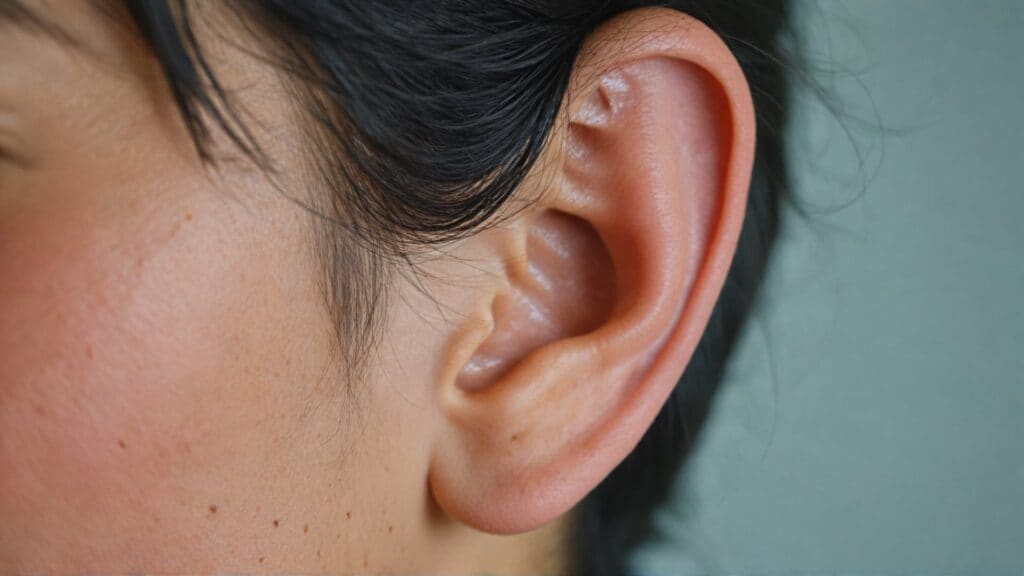 Close-up of clean, healthy ear showing proper hygiene preparation before getting pierced