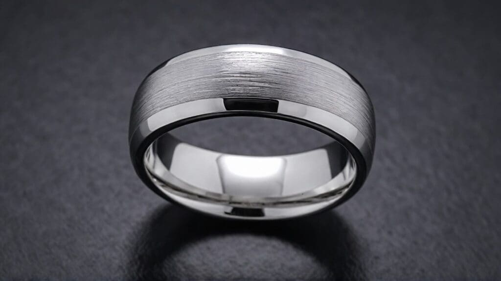 A stylish men's cobalt ring with a combination of brushed and polished finishes, designed for durability and modern appeal.