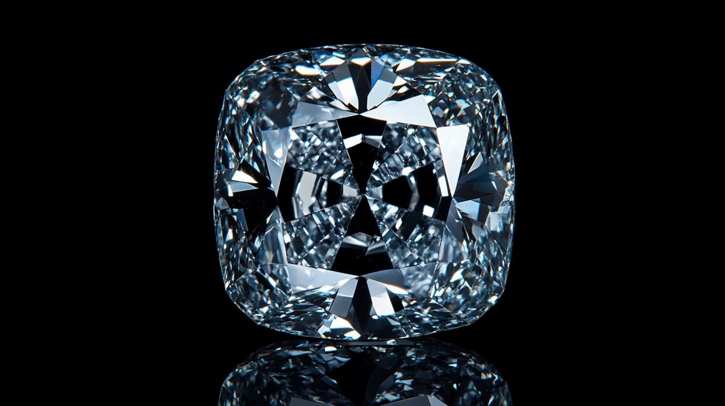 Loose cushion-cut diamond with intense sparkle on a black background