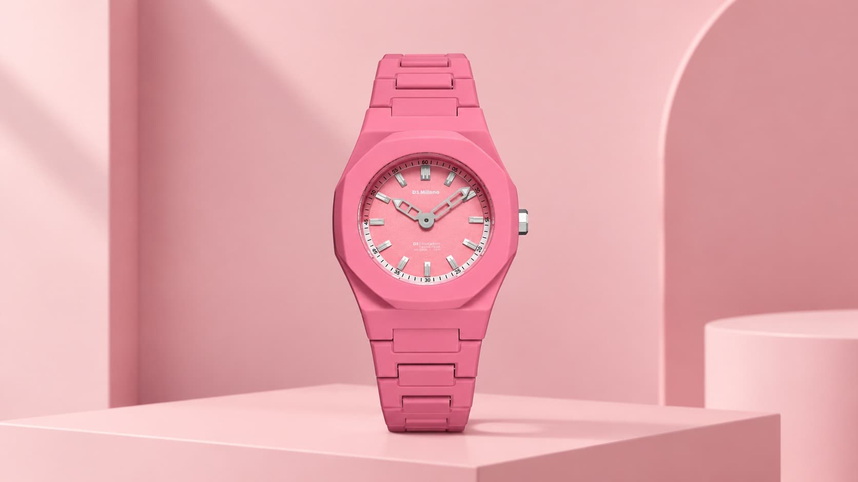 D1 Milano Soft Blush Polycarbon watch in all-pink lightweight design