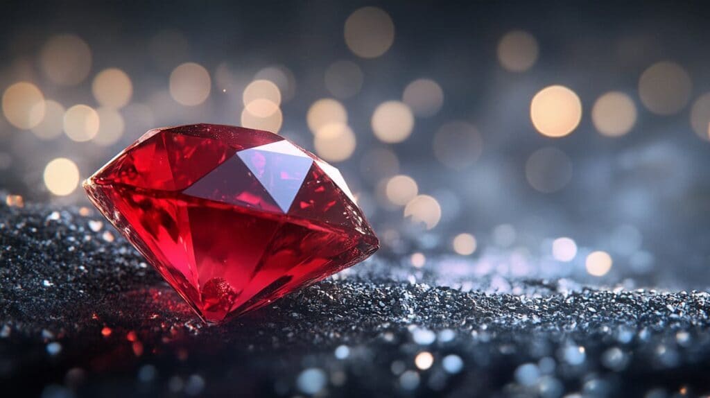 A deep red ruby gemstone, representing the most prized hue often described as "pigeon's blood," the most valuable and sought-after color.