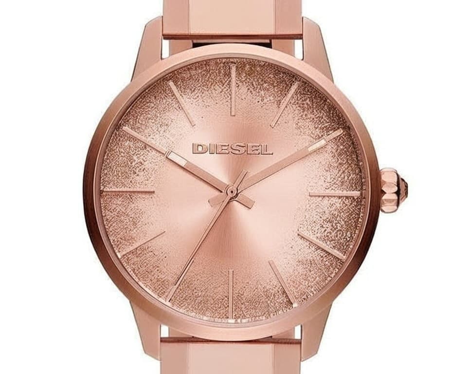 Diesel women's rose gold watch with minimalist sparkled dial and matching rose gold bracelet