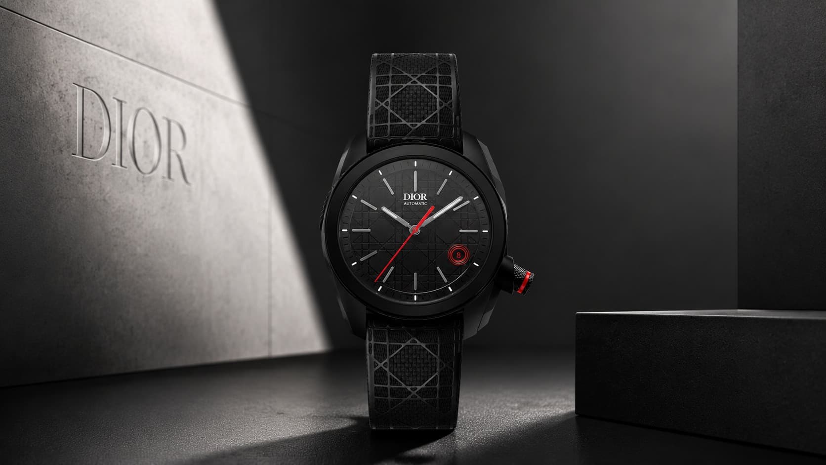 Dior Chiffre Rouge black automatic watch with red accent hand