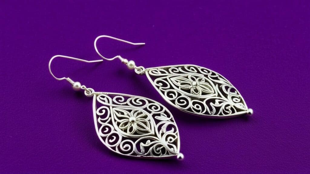 Art Nouveau style 800 silver filigree earrings with intricate European design