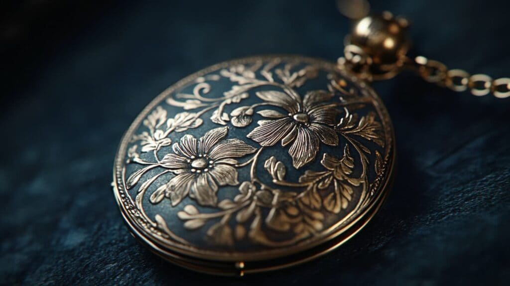 Floral-engraved gold locket with intricate detailing, representing timeless craftsmanship and family history.