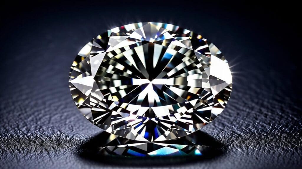 A sparkling round-cut diamond with high clarity, possibly treated with a fracture-filling process to conceal internal flaws.