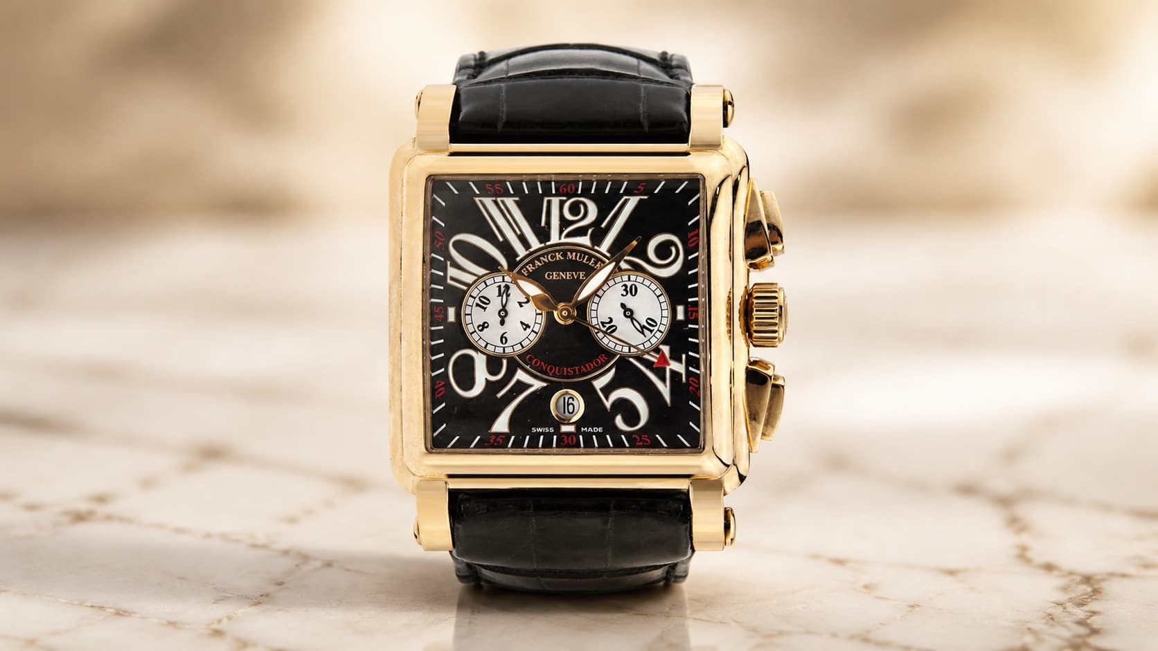 Franck Muller Conquistador watch in rose gold with black dial, 31mm case