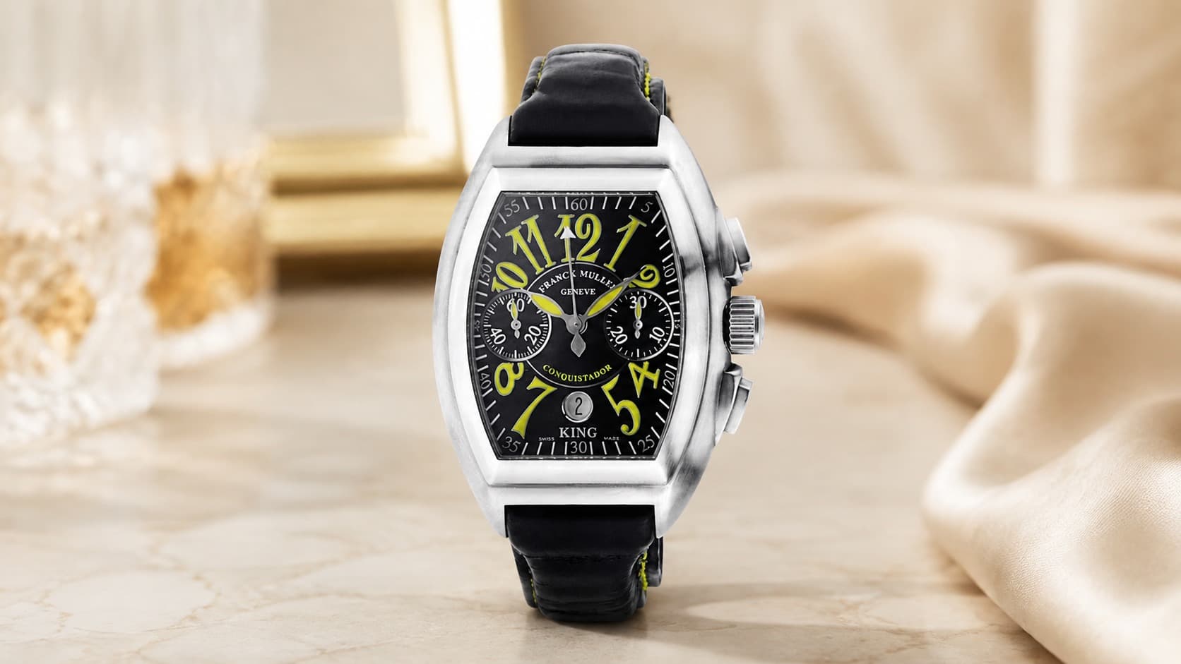 Franck Muller Conquistador Soleil Special Edition in stainless steel with black and yellow dial, 39mm case