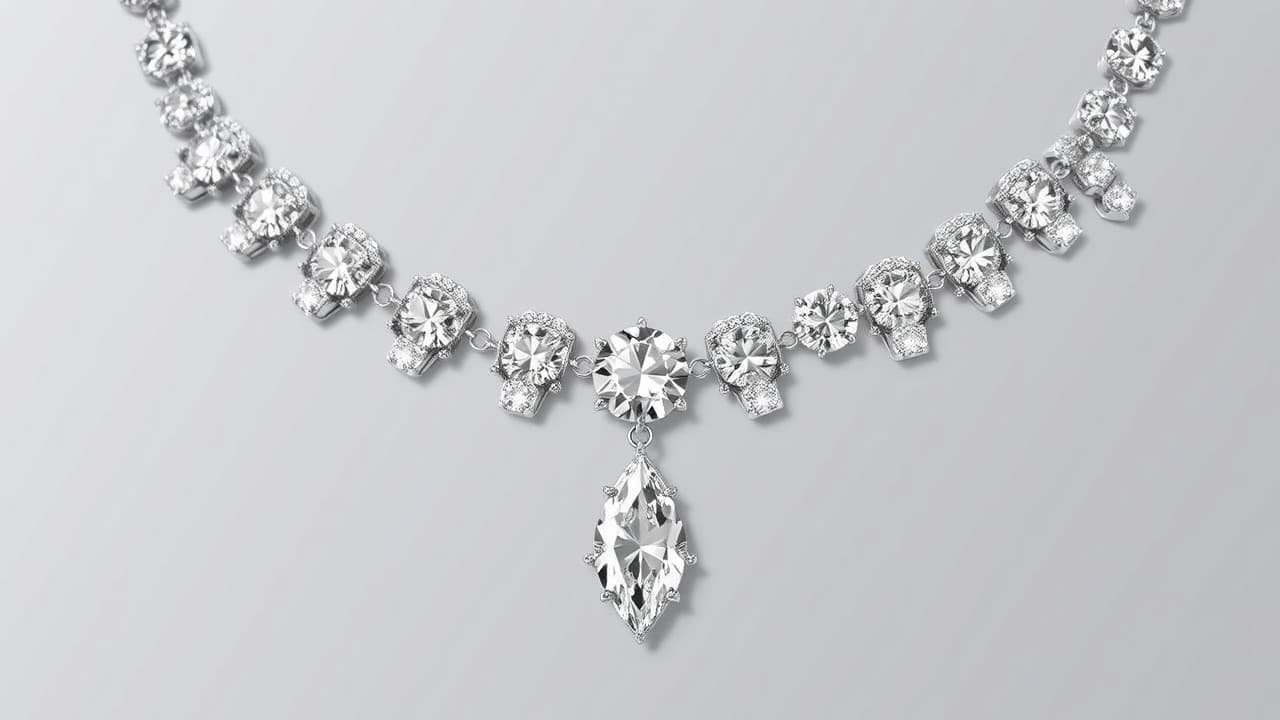 Diamond riviere necklace with graduated stones and a marquise drop
