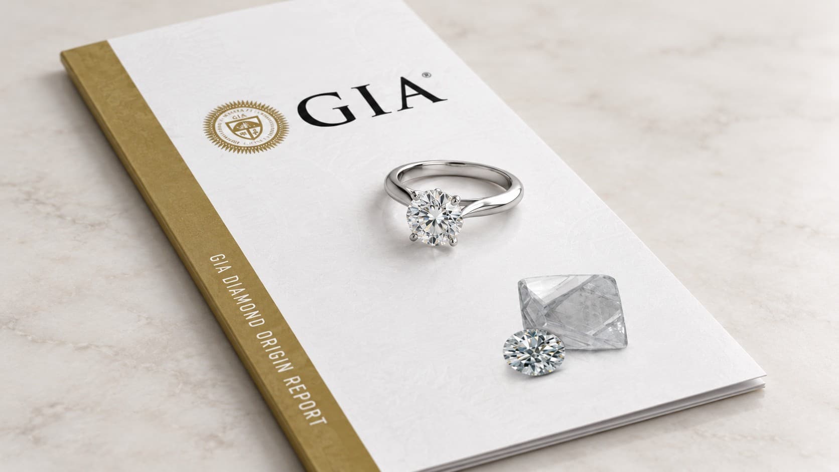 GIA Diamond Origin Report certificate with a diamond engagement ring, showing why certification matters for diamond resale value