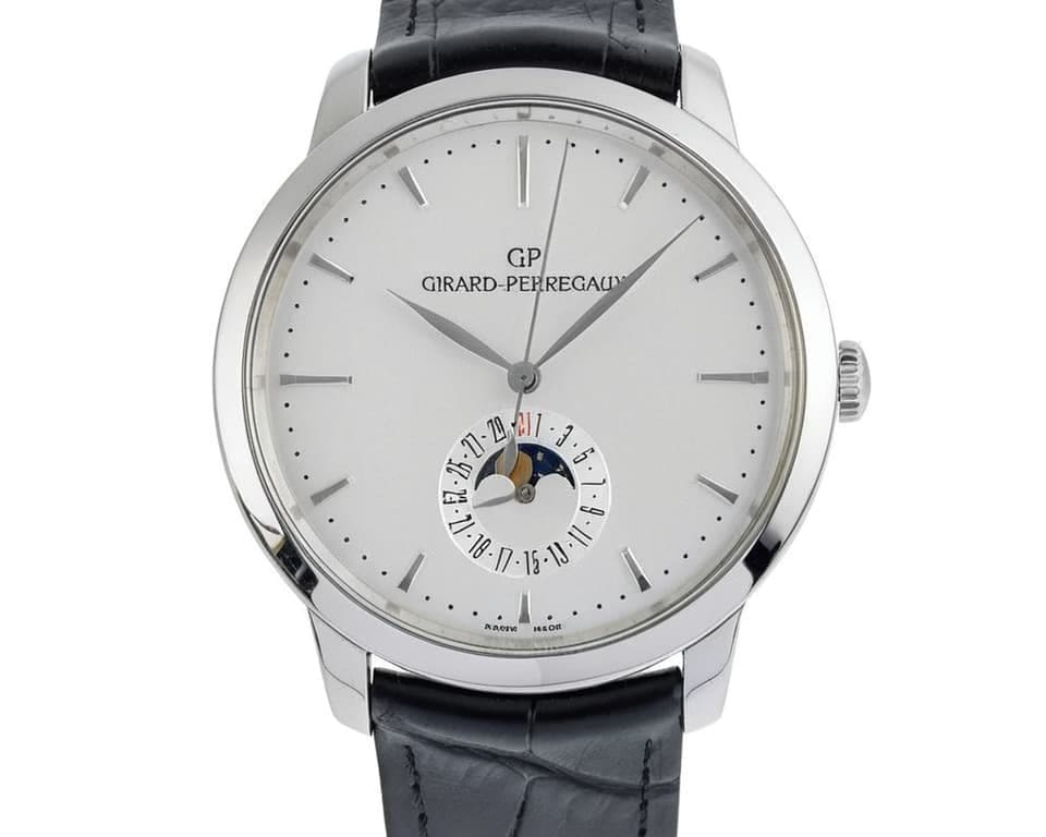 Girard-Perregaux 1966 in white gold with silver dial, date ring and moon phase