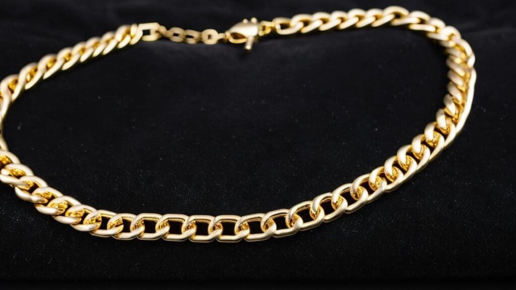 Gold chain necklace featuring a lobster clasp, laid on black velvet to highlight the durability and style of this secure jewelry clasp.