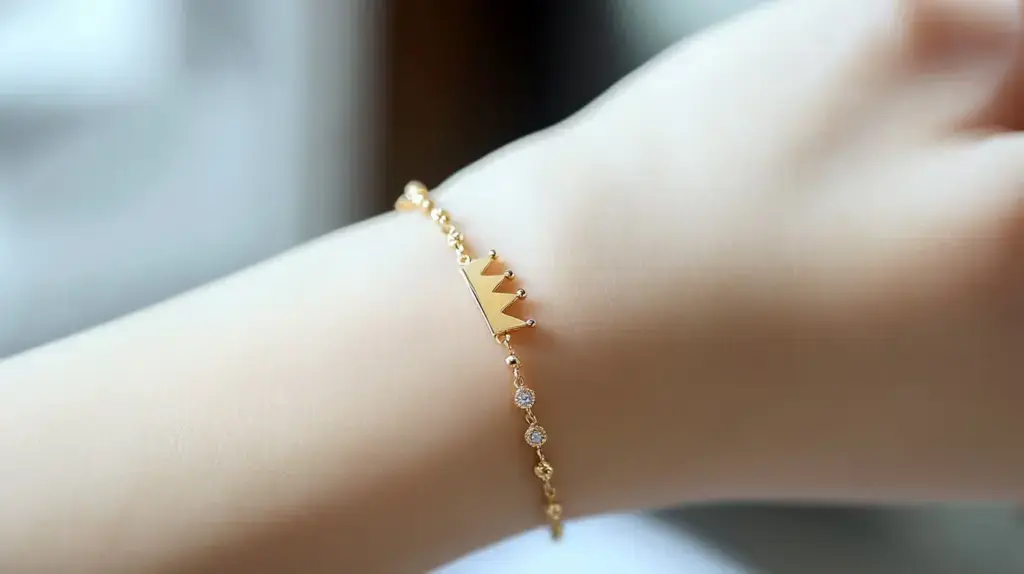 Gold bracelet with a delicate crown charm, offering a touch of elegance and refined style.