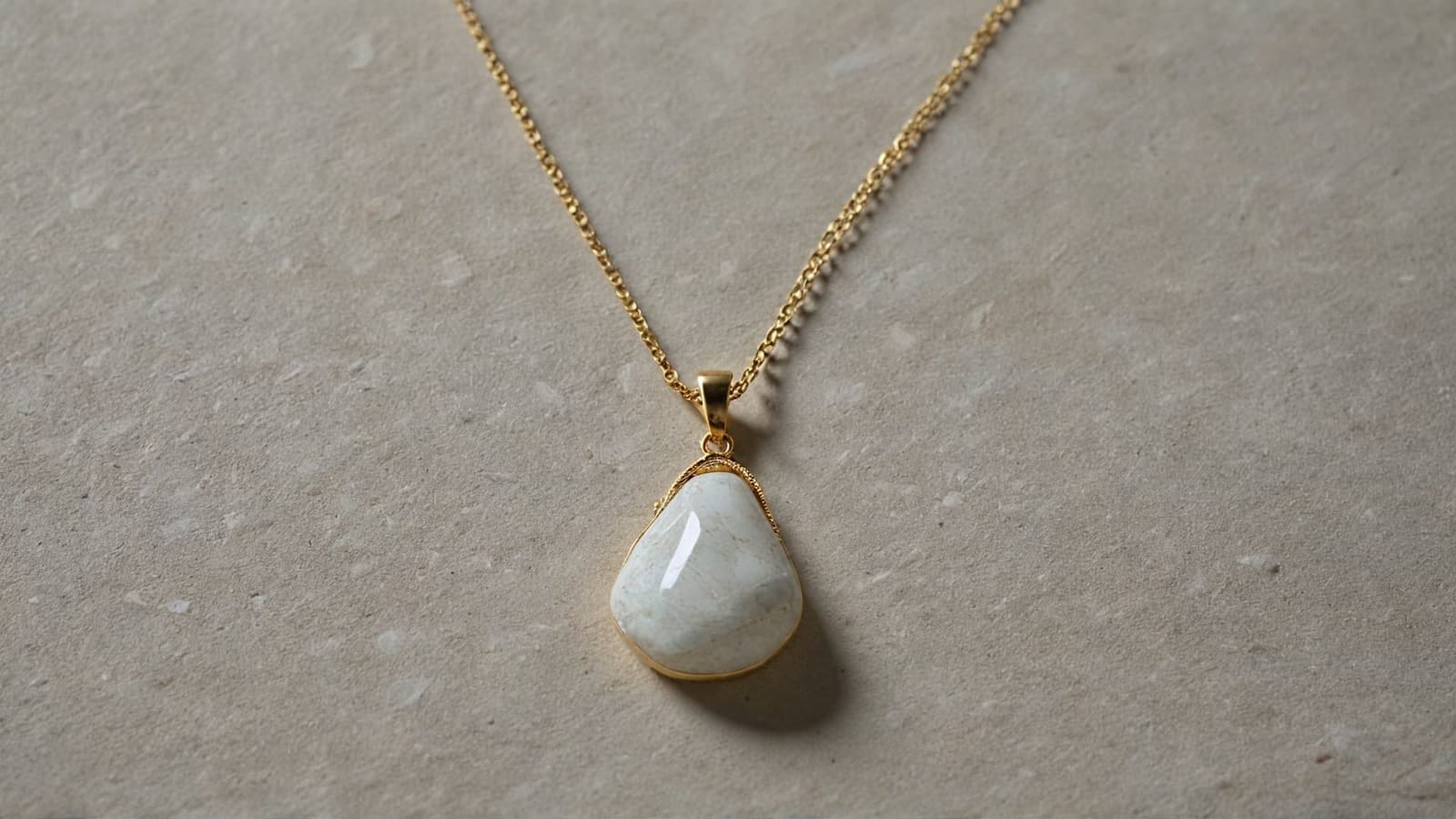 Teardrop white dolomite pendant in a gold bezel on a fine chain