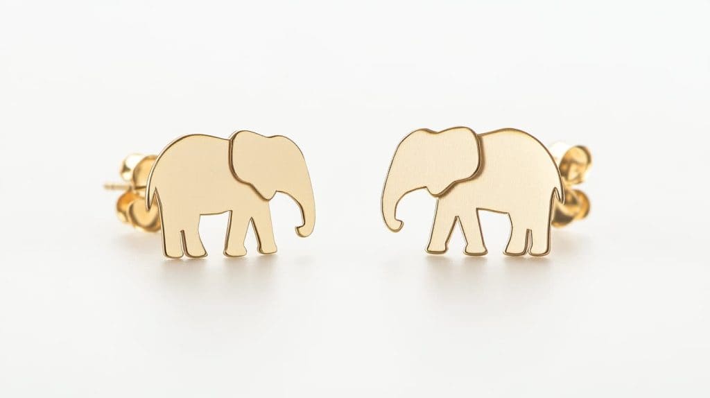 A pair of gold elephant stud earrings with a sleek minimalist design, symbolizing family bonds and prosperity.