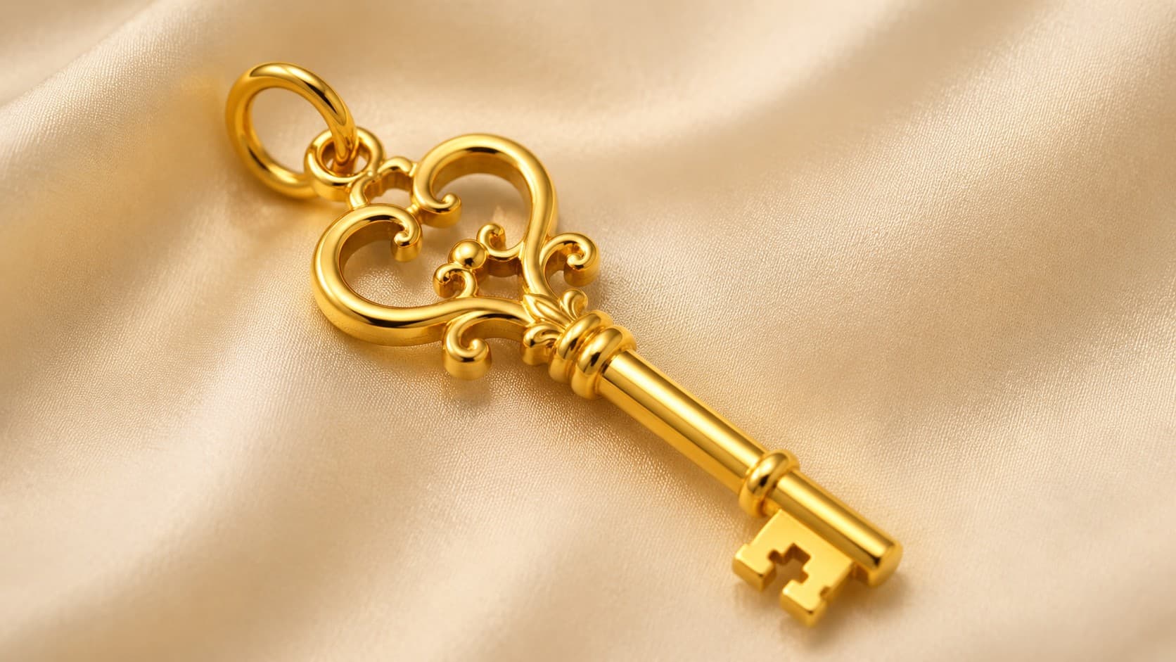 Ornate gold key charm symbolizing new beginnings