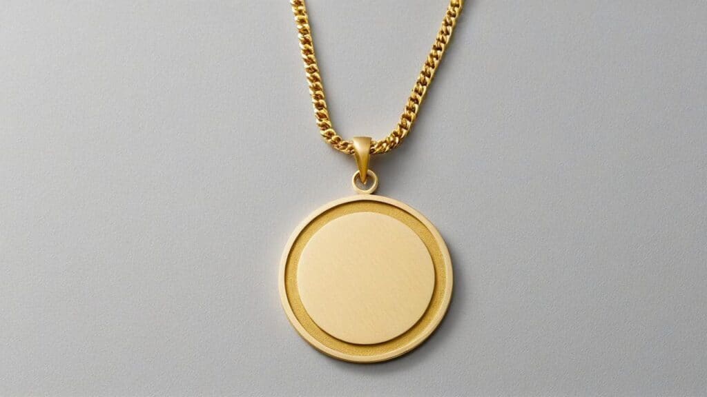 Gold PVD coated round pendant on chain necklace