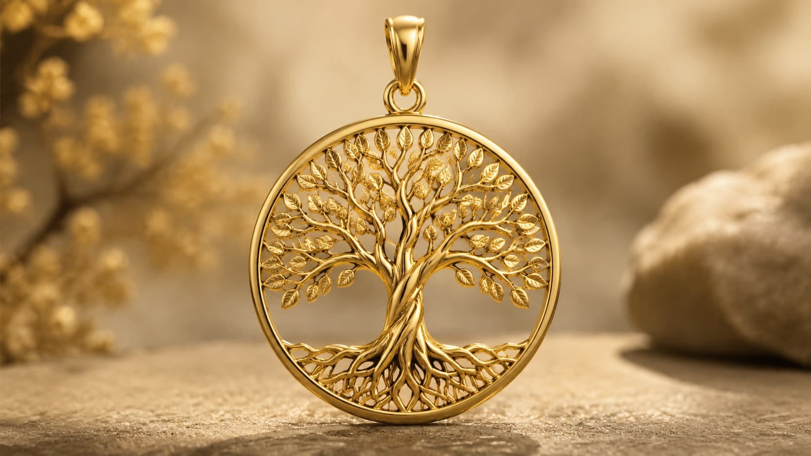 Gold tree of life pendant symbolizing family and growth