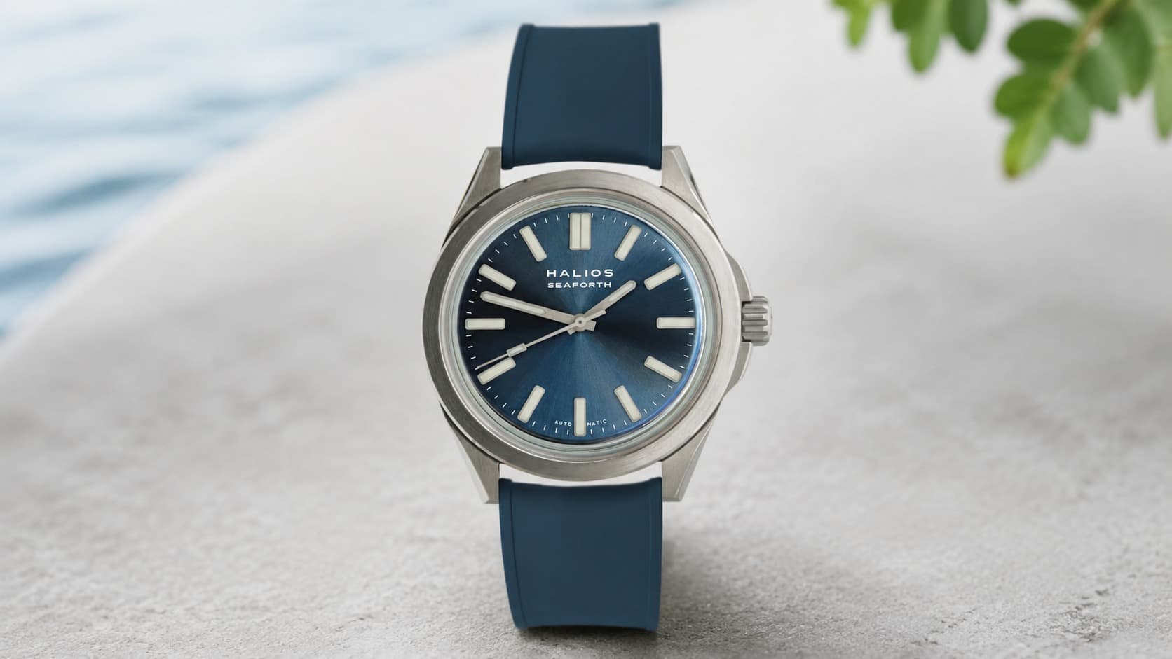 Halios Seaforth IV dive watch with blue dial and blue rubber strap