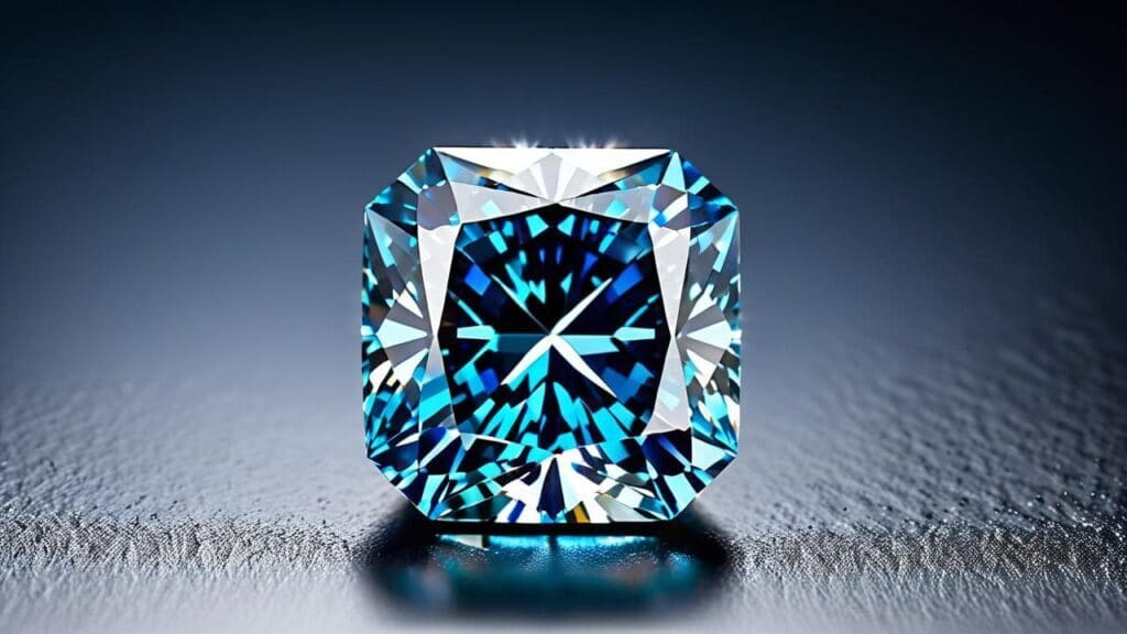 Vivid blue radiant-cut diamond created through HPHT treatment, intensifying its color and brilliance.