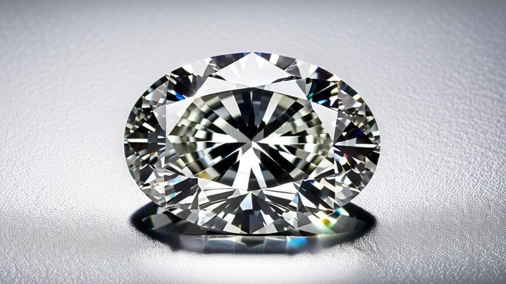 Elegant oval-cut diamond with exceptional brilliance, treated with HPHT to enhance its clarity and color.