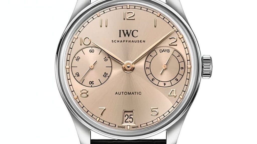 IWC automatic watch featuring power reserve indicator and elegant dial design showcasing Swiss watchmaking craftsmanship