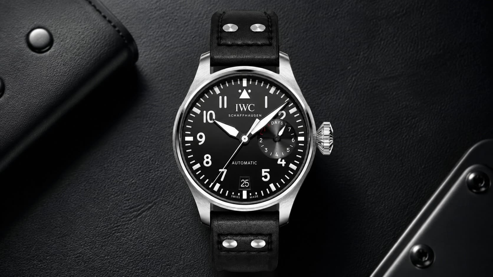 IWC Big Pilot's Watch in stainless steel with black dial and leather strap