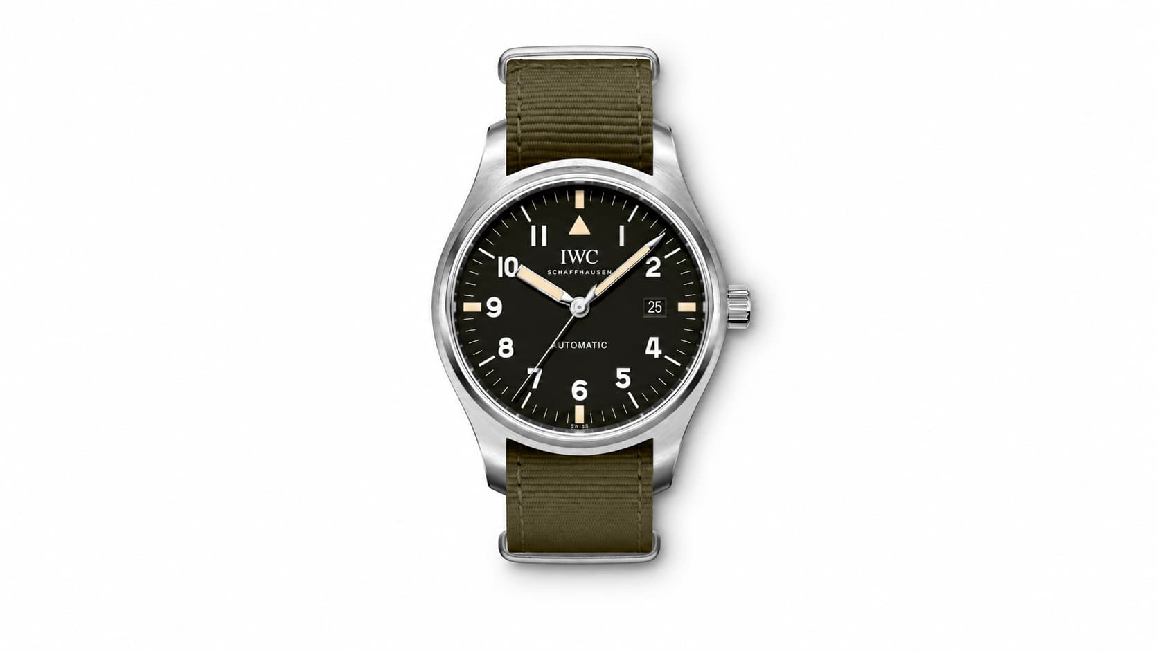 IWC Mark 11 pilot watch with olive NATO strap and black dial