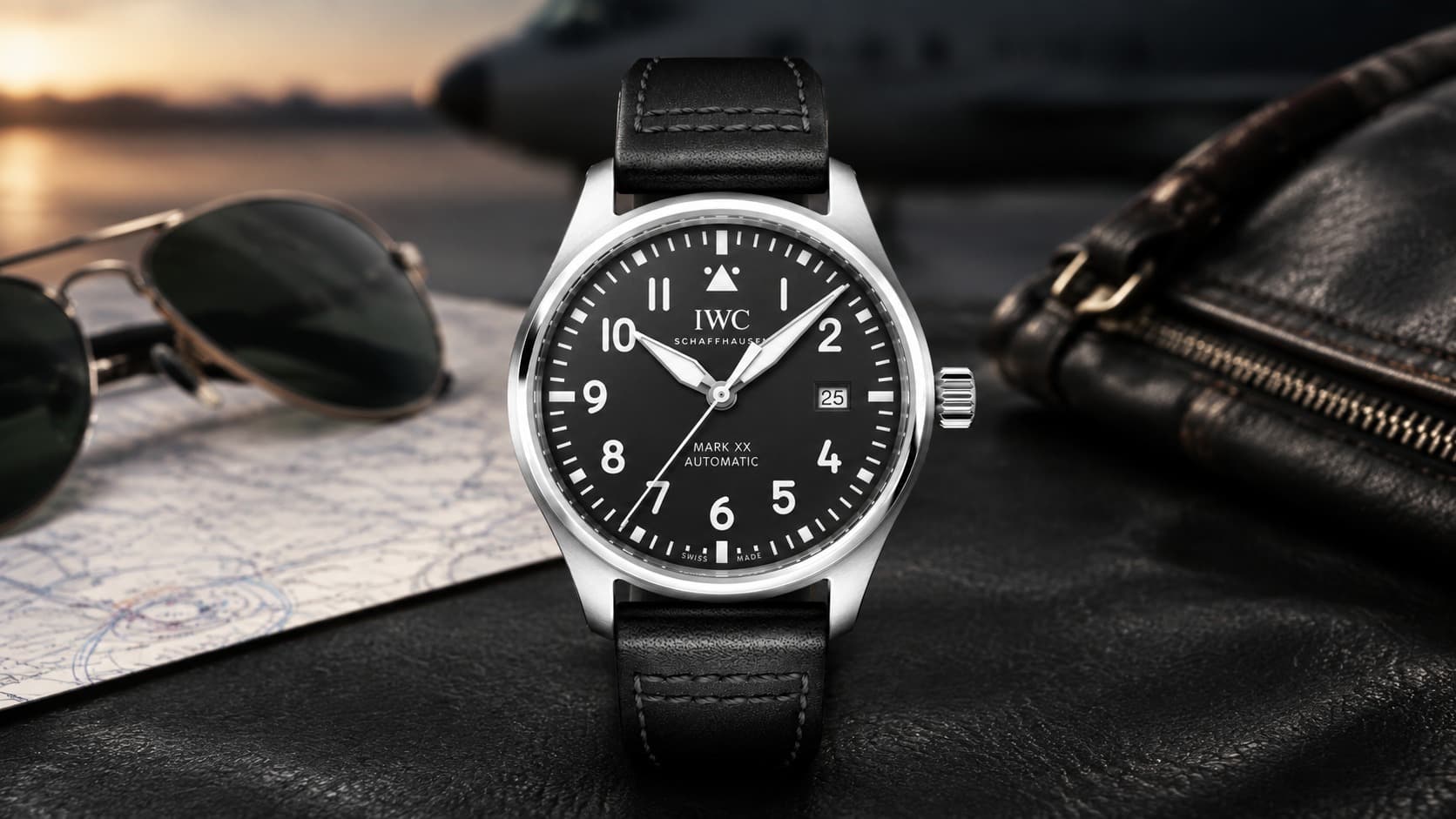 IWC Pilot's Watch Mark XX with a black dial and leather strap