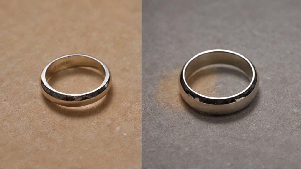 Before and after jewelry cleaning comparison showing how proper cleaning removes tarnish and eliminates jewelry odors