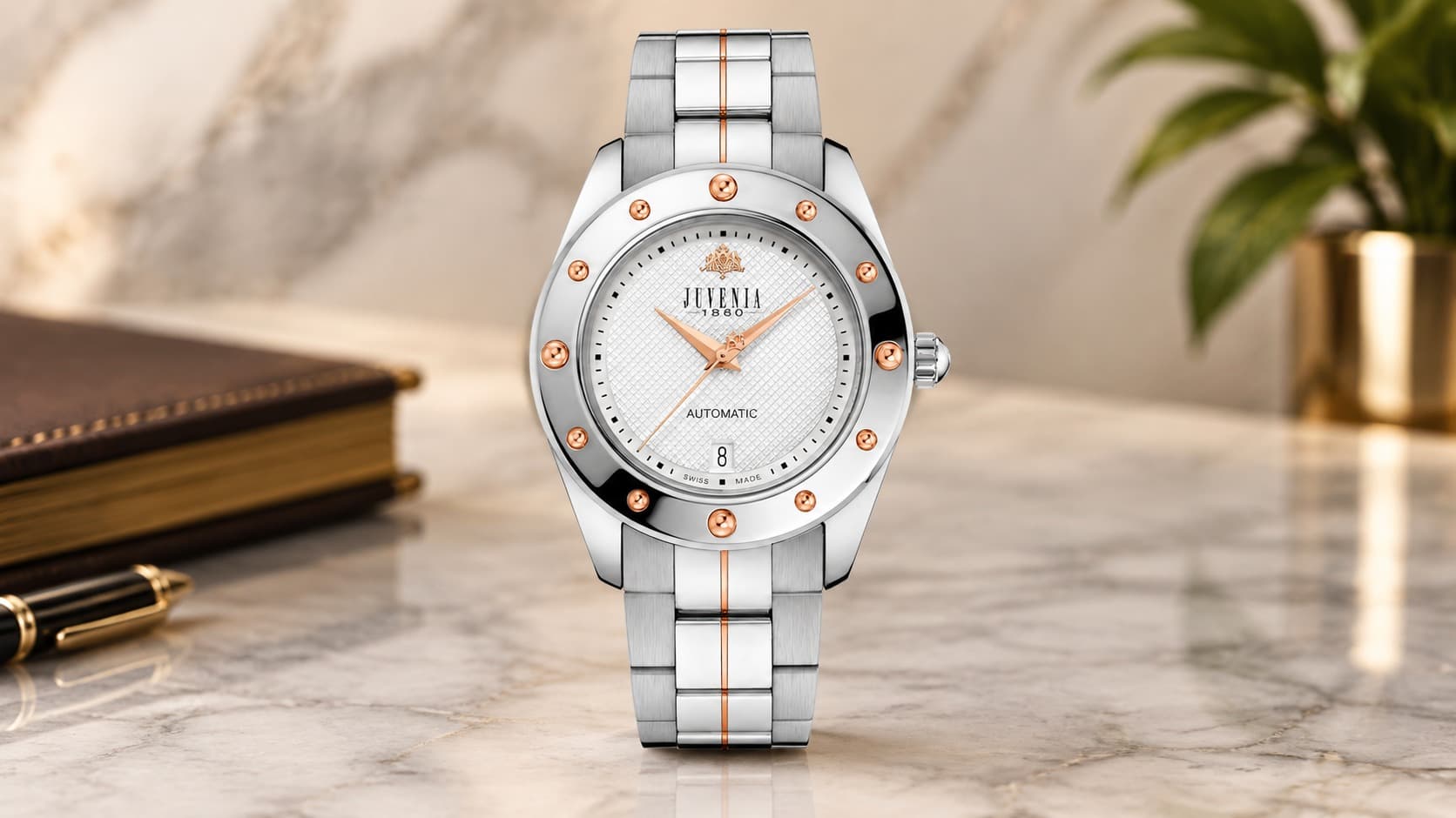 Juvenia Planet automatic watch with two-tone steel and rose gold bracelet