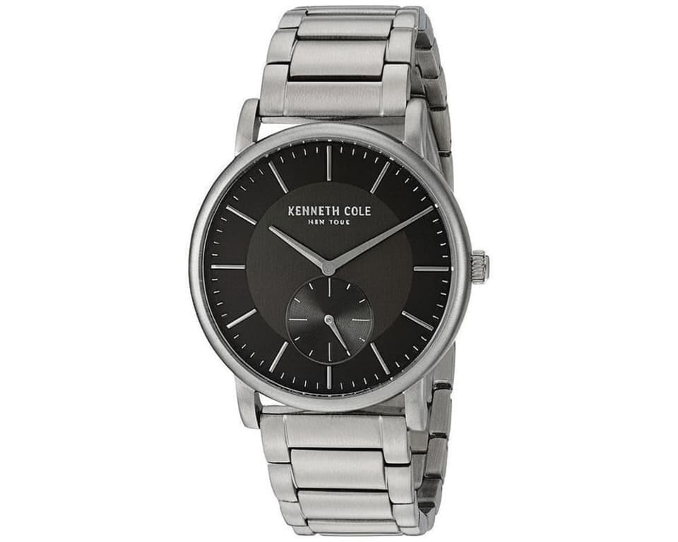 Kenneth Cole men's watch with black dial and stainless steel bracelet showcasing minimalist design