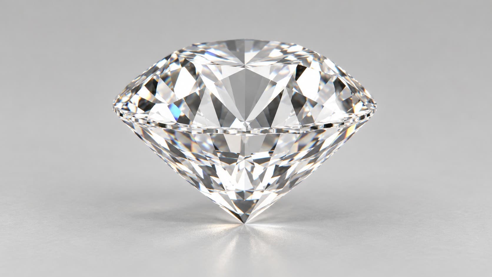 Side profile of a round brilliant-cut lab-grown diamond showing light dispersion