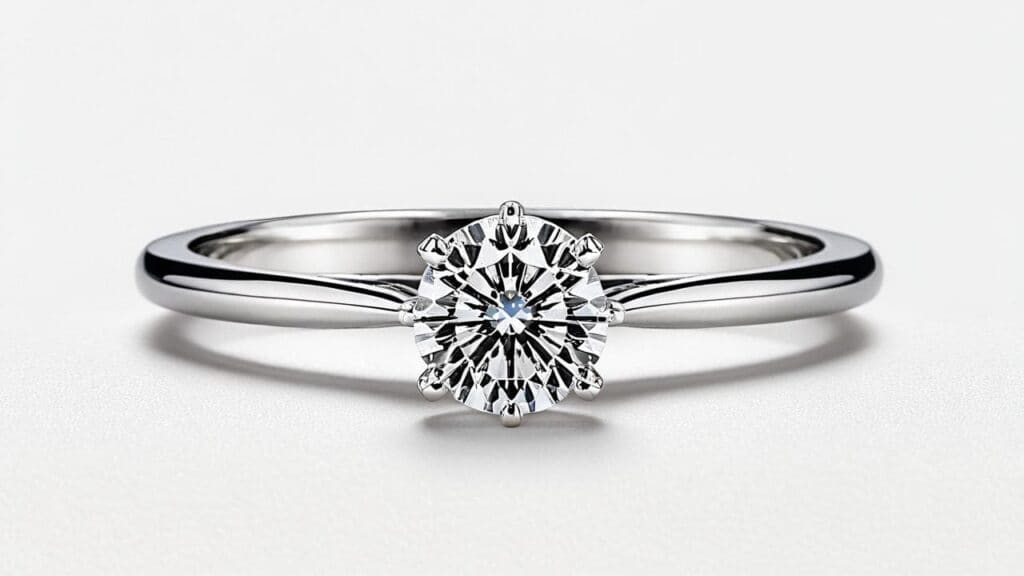 Minimalist solitaire engagement ring featuring a lab-grown diamond set in a white gold band